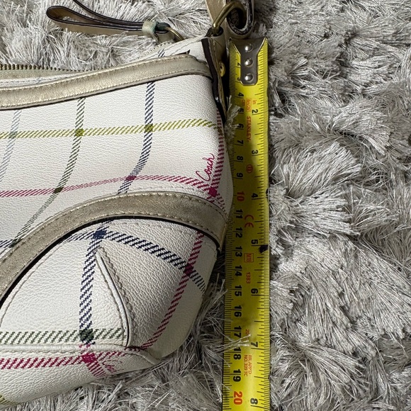 Coach White Plaid Crossbody Shoulder Bag with Multicolor Stripes - Picture 16 of 16